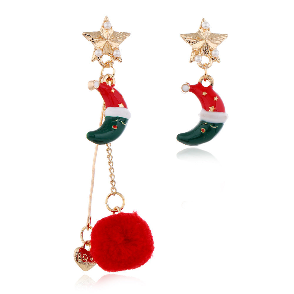 Wholesale Christmas silver needle earrings with diamond five-pointed star earrings